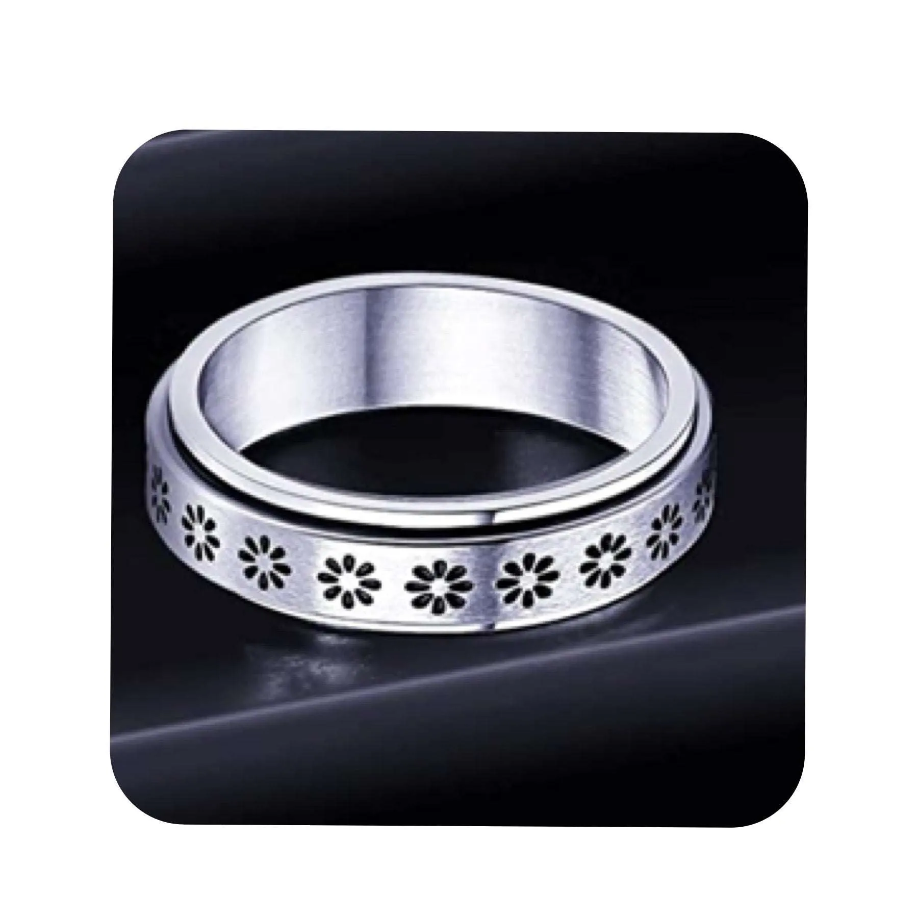 Silver Flower Anxiety Fidget Spinner Ring