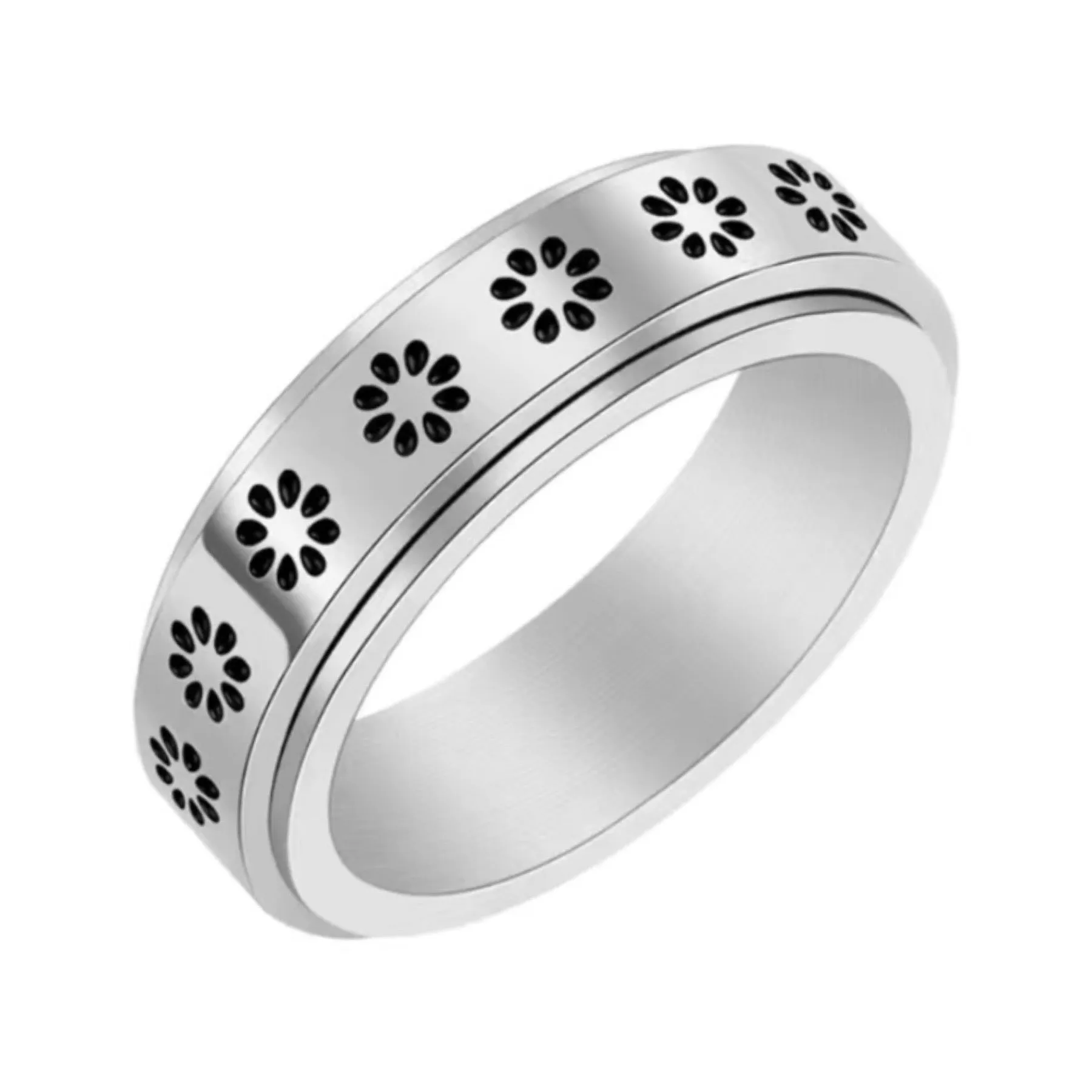 Silver Flower Anxiety Fidget Spinner Ring