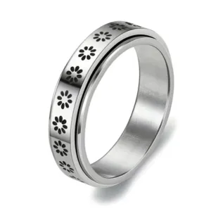 Silver Flower Anxiety Fidget Spinner Ring