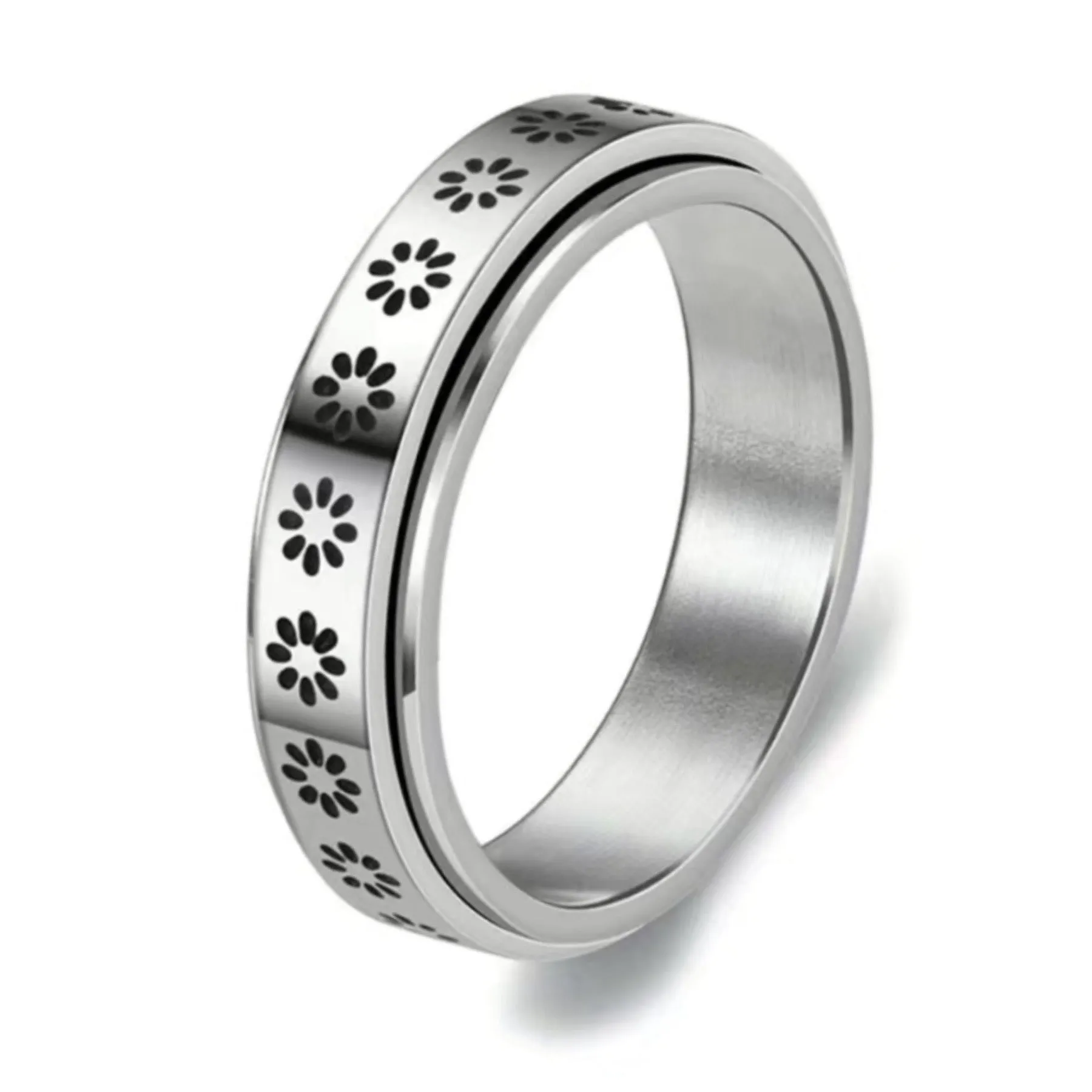 Silver Flower Anxiety Fidget Spinner Ring