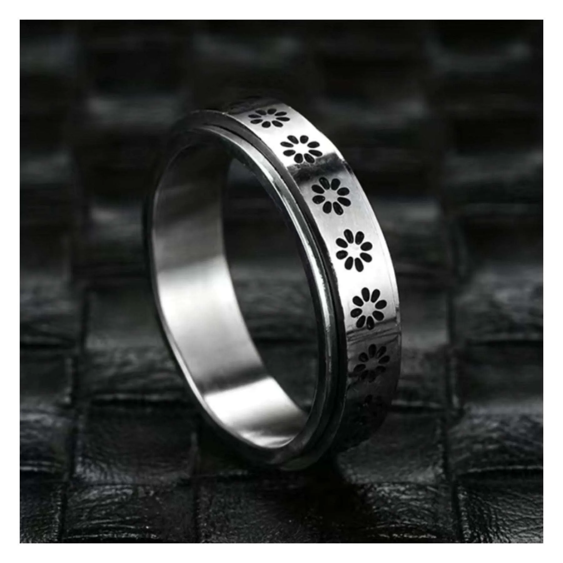 Silver Flower Anxiety Fidget Spinner Ring