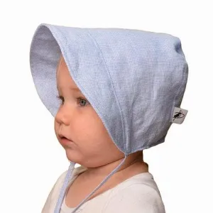 Sky Blue Check Linen Infant and Toddler UPF50  Sun Protection Bonnet
