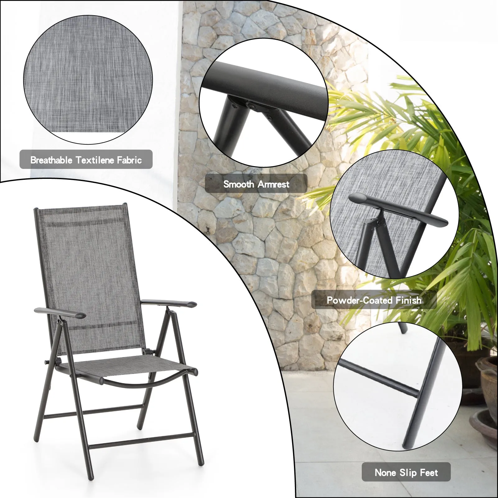 Sophia & William Pre-assembled Aluminum & Steel Frame Reclining Folding Sling Chair, Set of 2