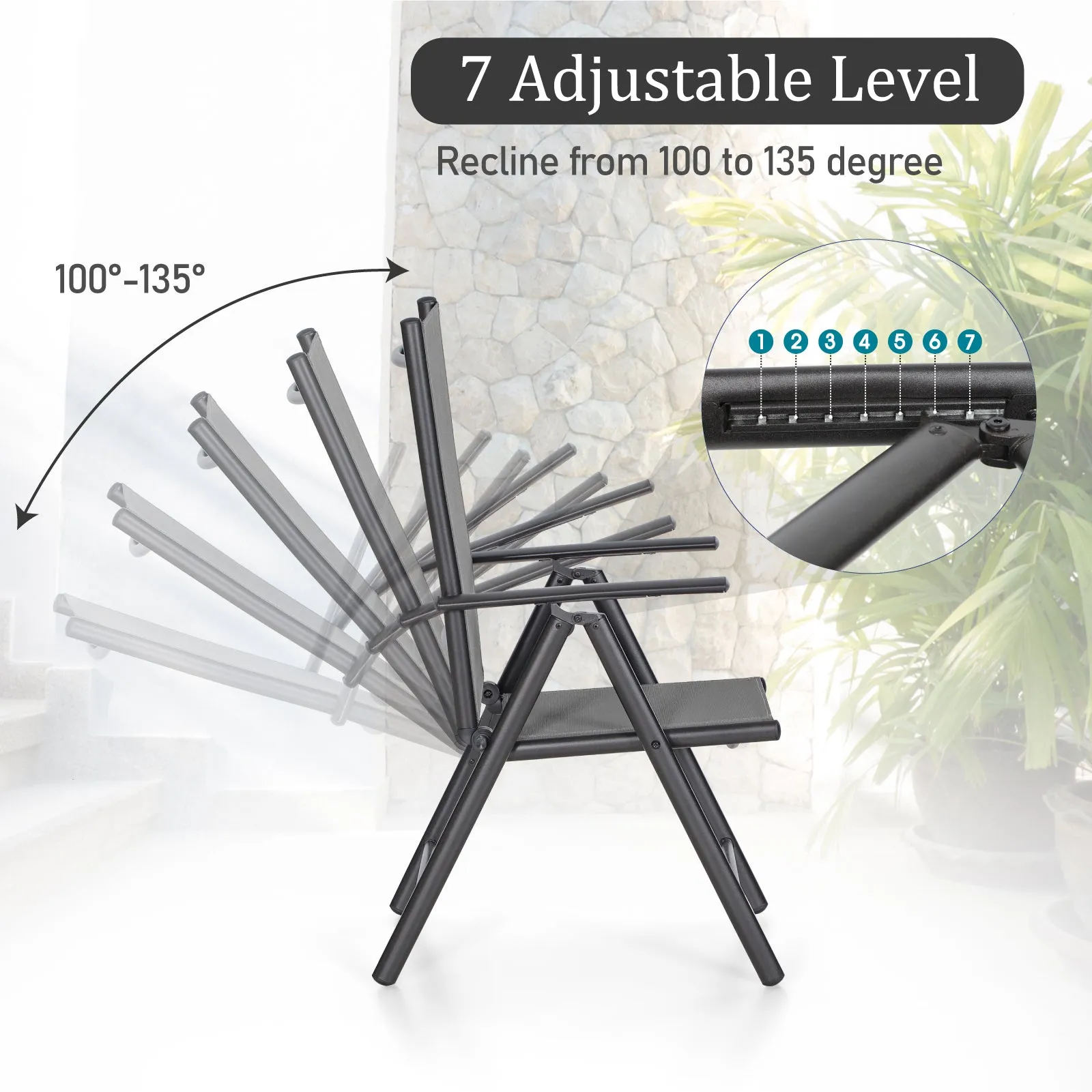 Sophia & William Pre-assembled Aluminum & Steel Frame Reclining Folding Sling Chair, Set of 2