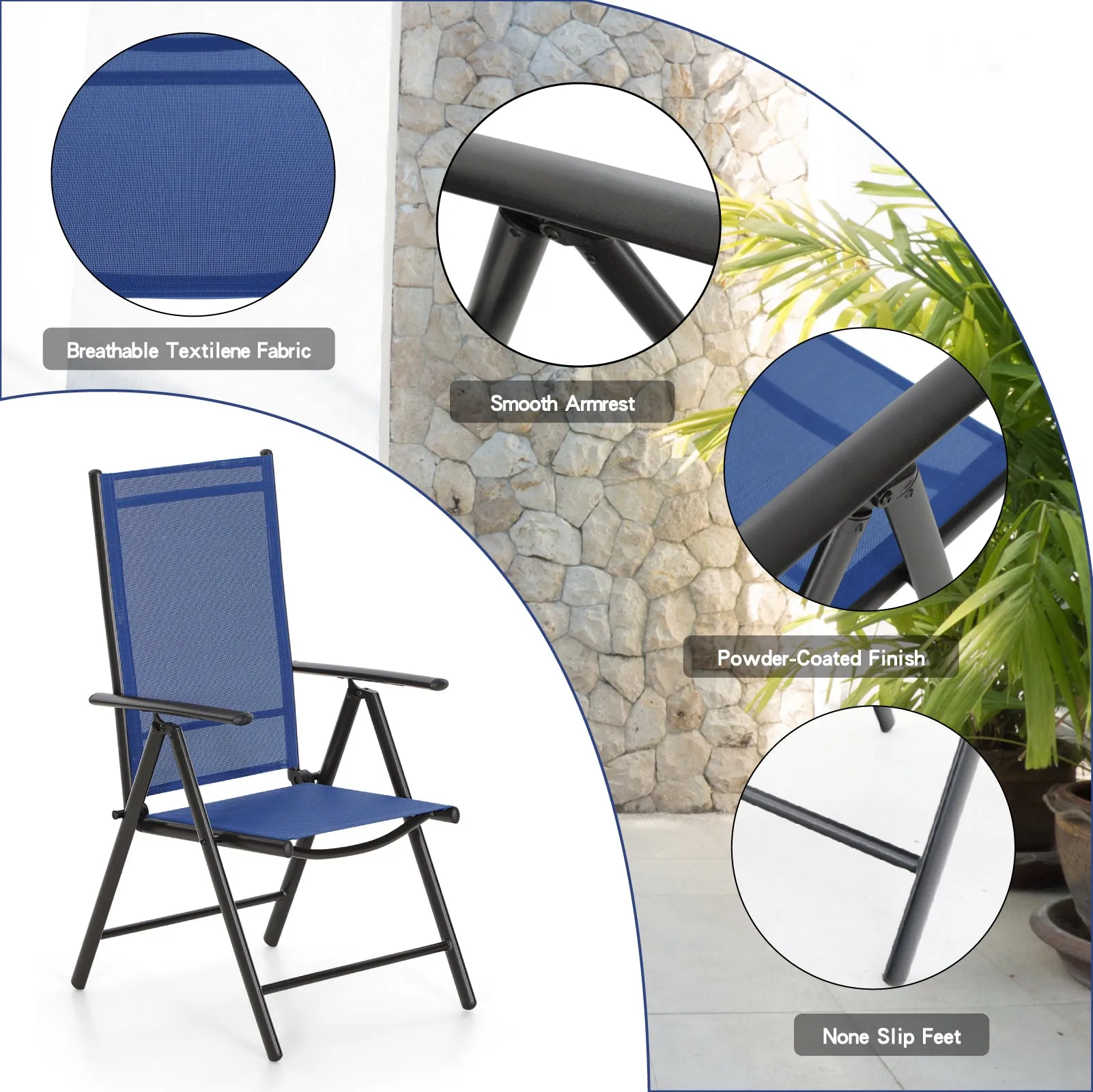 Sophia & William Pre-assembled Aluminum & Steel Frame Reclining Folding Sling Chair, Set of 2
