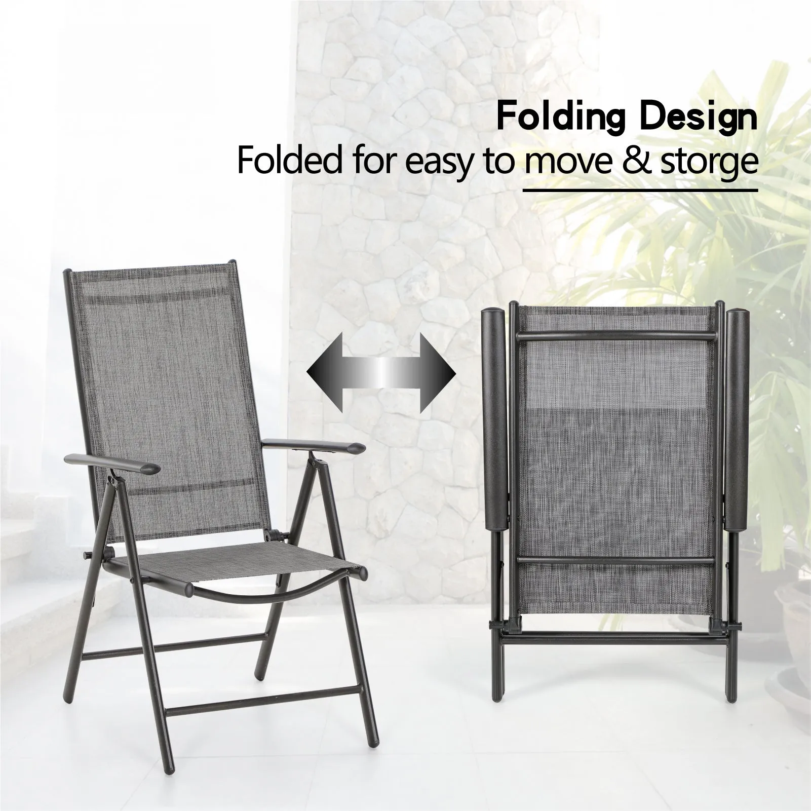 Sophia & William Pre-assembled Aluminum & Steel Frame Reclining Folding Sling Chair, Set of 2