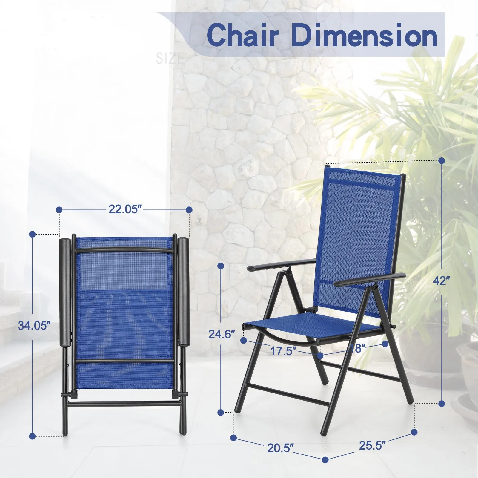 Sophia & William Pre-assembled Aluminum & Steel Frame Reclining Folding Sling Chair, Set of 2