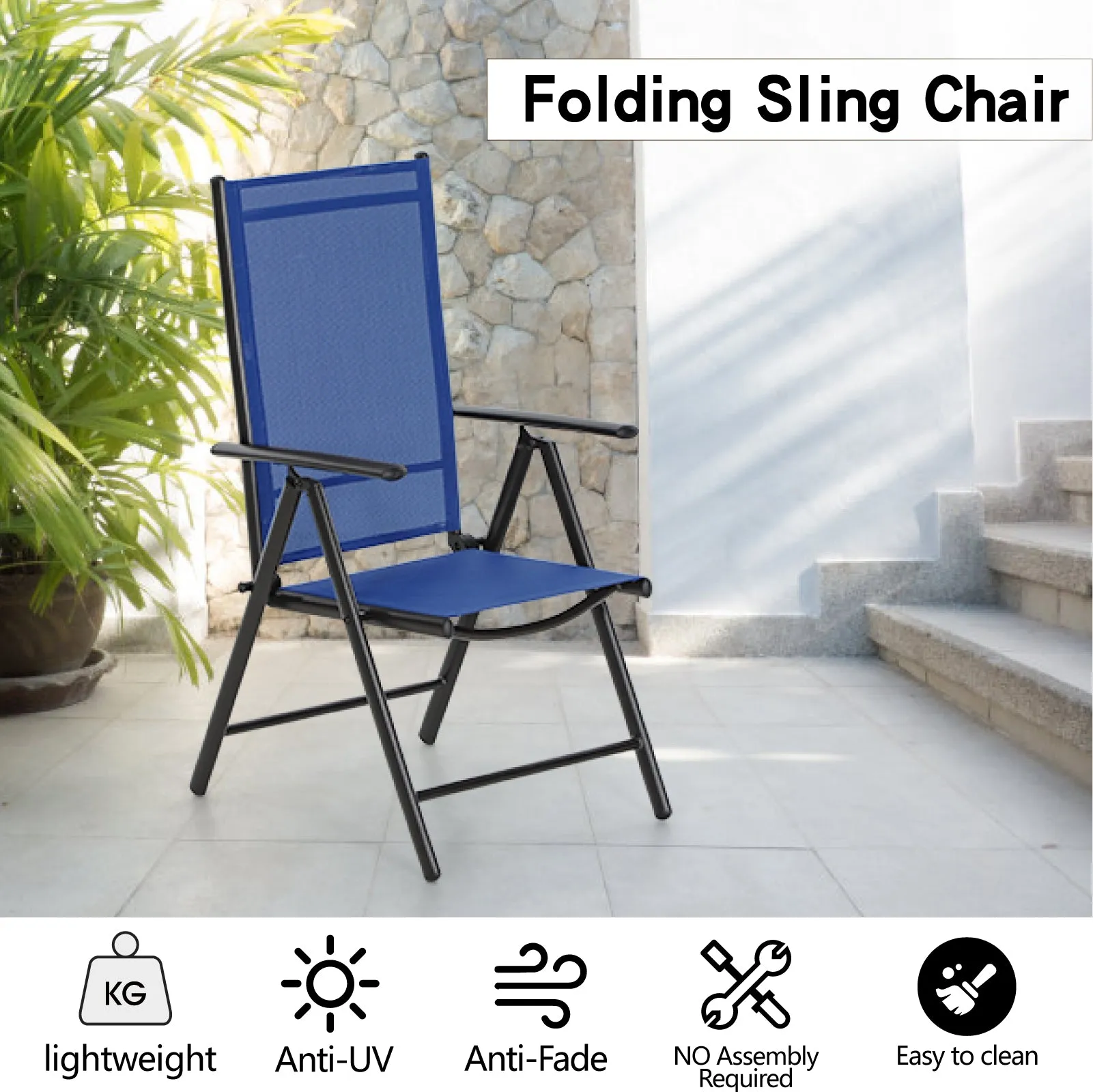 Sophia & William Pre-assembled Aluminum & Steel Frame Reclining Folding Sling Chair, Set of 2