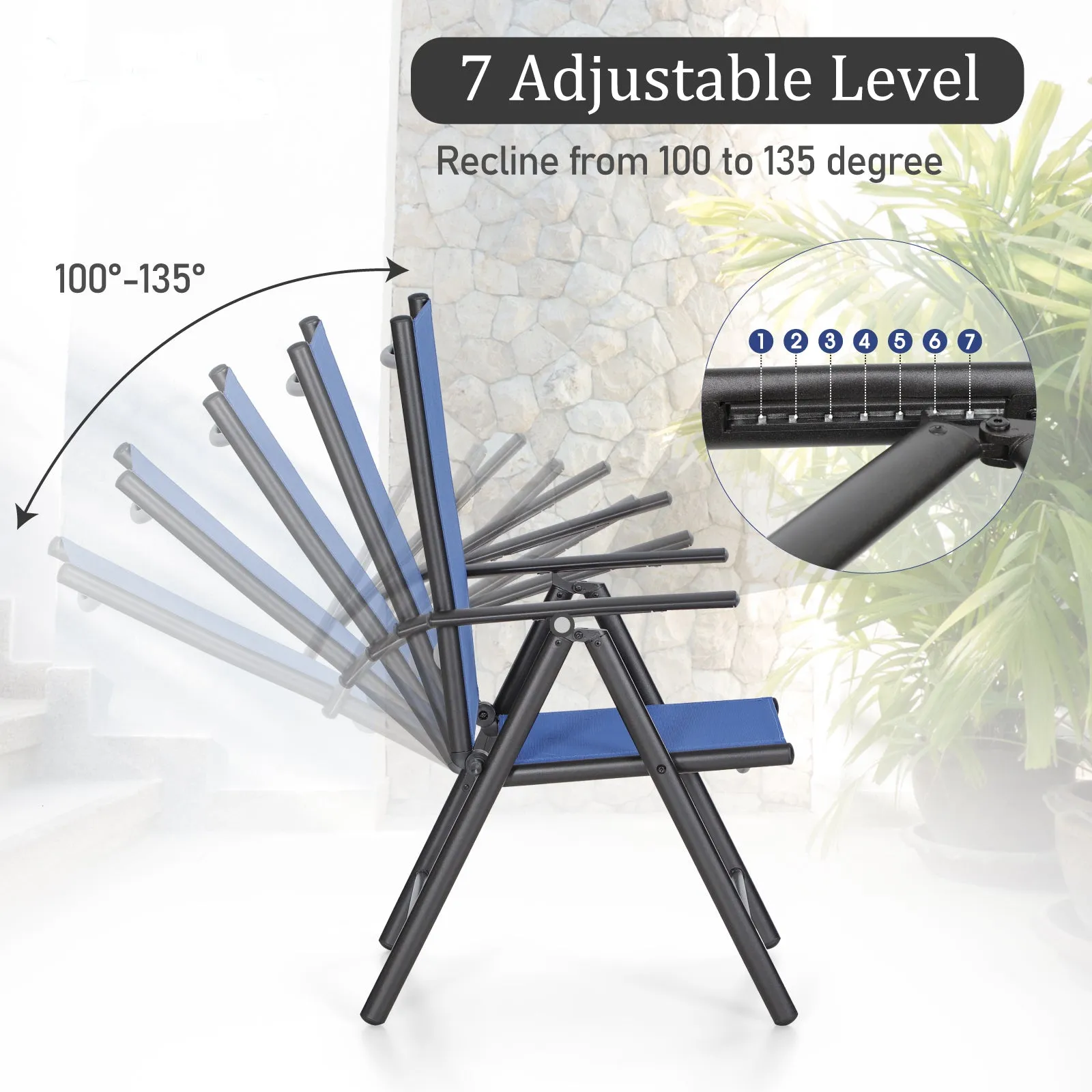 Sophia & William Pre-assembled Aluminum & Steel Frame Reclining Folding Sling Chair, Set of 2