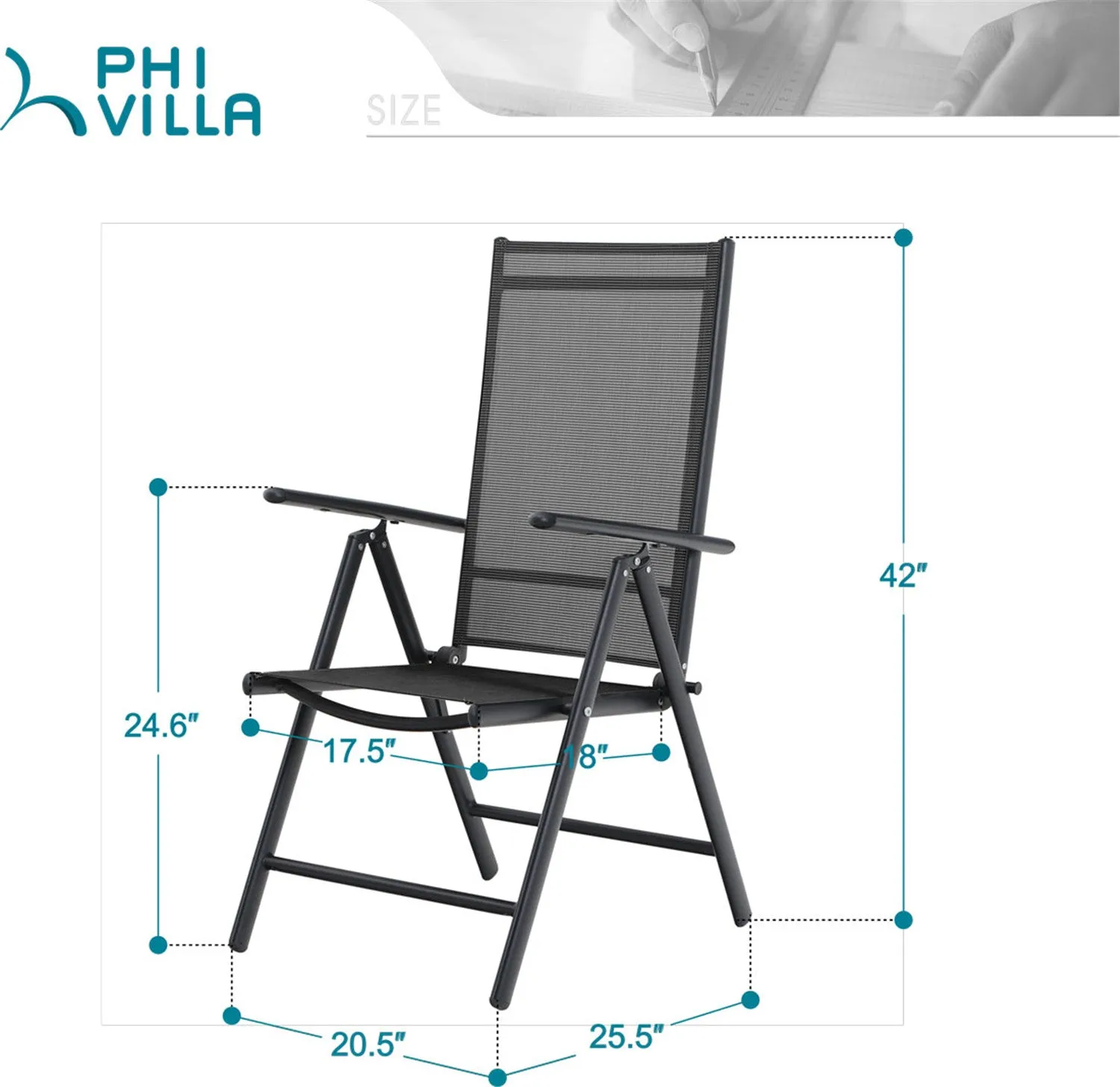 Sophia & William Pre-assembled Aluminum & Steel Frame Reclining Folding Sling Chair, Set of 2