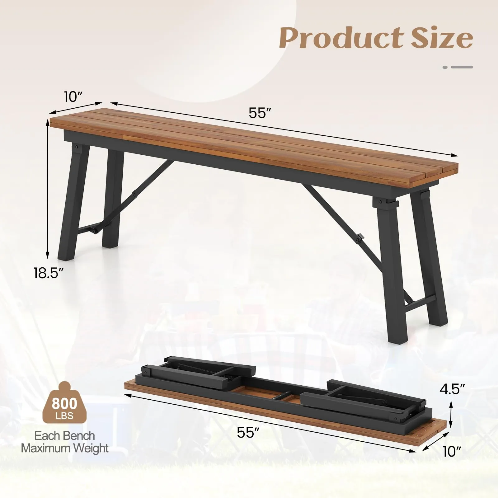 Tangkula Outdoor Dining Table With Benches for 4-6 Persons, No Assembly