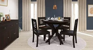 VINOD FURNITURE HOUSE Wood Round Dining Table 4 Seater | Round Table with 4 Chairs Set | Round Dining Table 4 Seater Wooden | 4 Seater Dining Table Set | Dining Room Furniture | Walnut