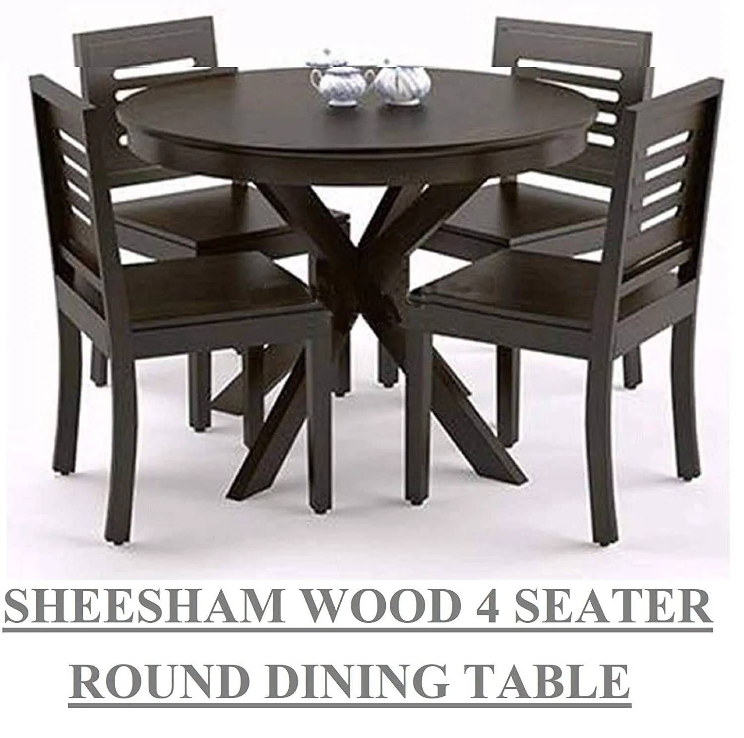 VINOD FURNITURE HOUSE Wood Round Dining Table 4 Seater | Round Table with 4 Chairs Set | Round Dining Table 4 Seater Wooden | 4 Seater Dining Table Set | Dining Room Furniture | Walnut