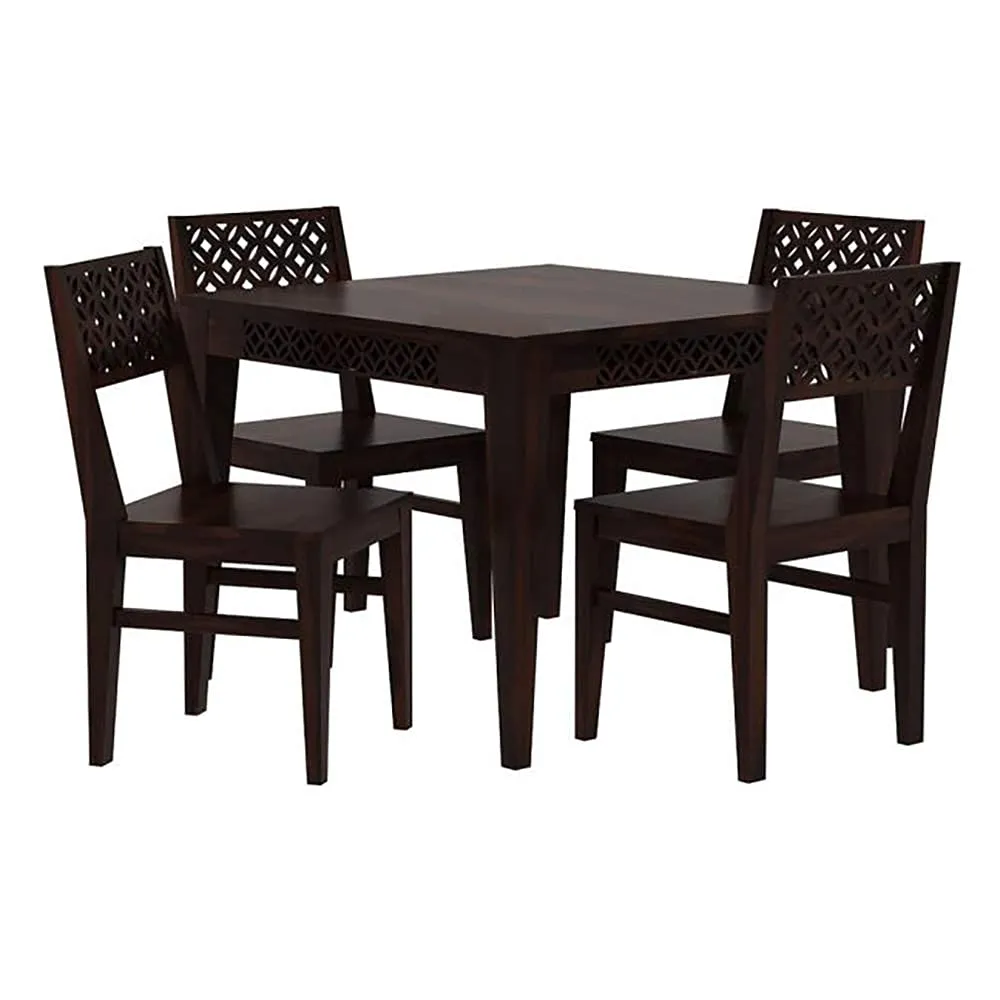 Wood Prints Sheesham Wood Square 4 Seater Dining Table Set with 4 Cushion Chairs (Walnut Finish)