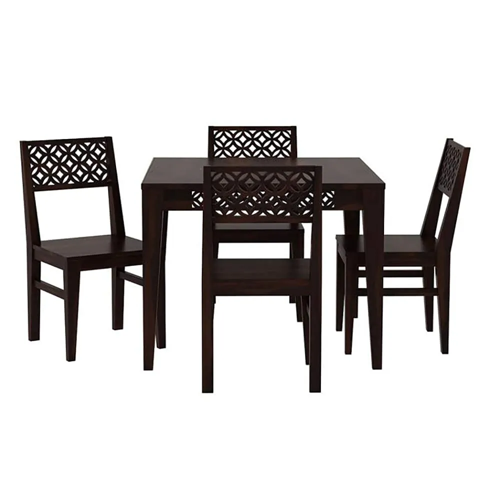 Wood Prints Sheesham Wood Square 4 Seater Dining Table Set with 4 Cushion Chairs (Walnut Finish)