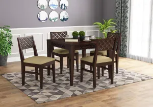Wood Prints Sheesham Wood Square 4 Seater Dining Table Set with 4 Cushion Chairs (Walnut Finish)