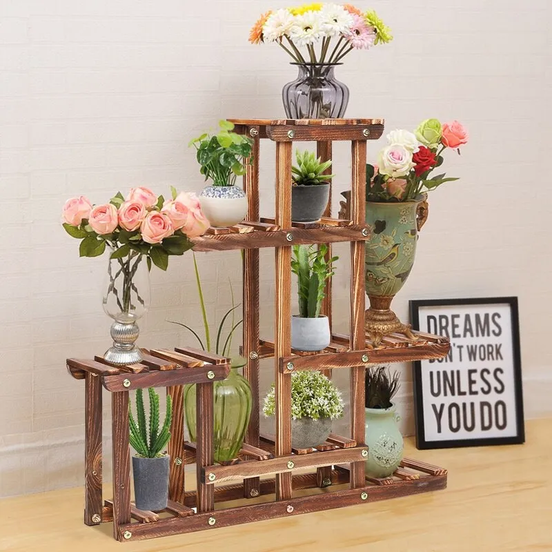 Wooden Tabletop Plant Stand Works for Indoor Living Room or Outdoor Garden Balcony. Multi-Layer Space for Your Favorite Plants