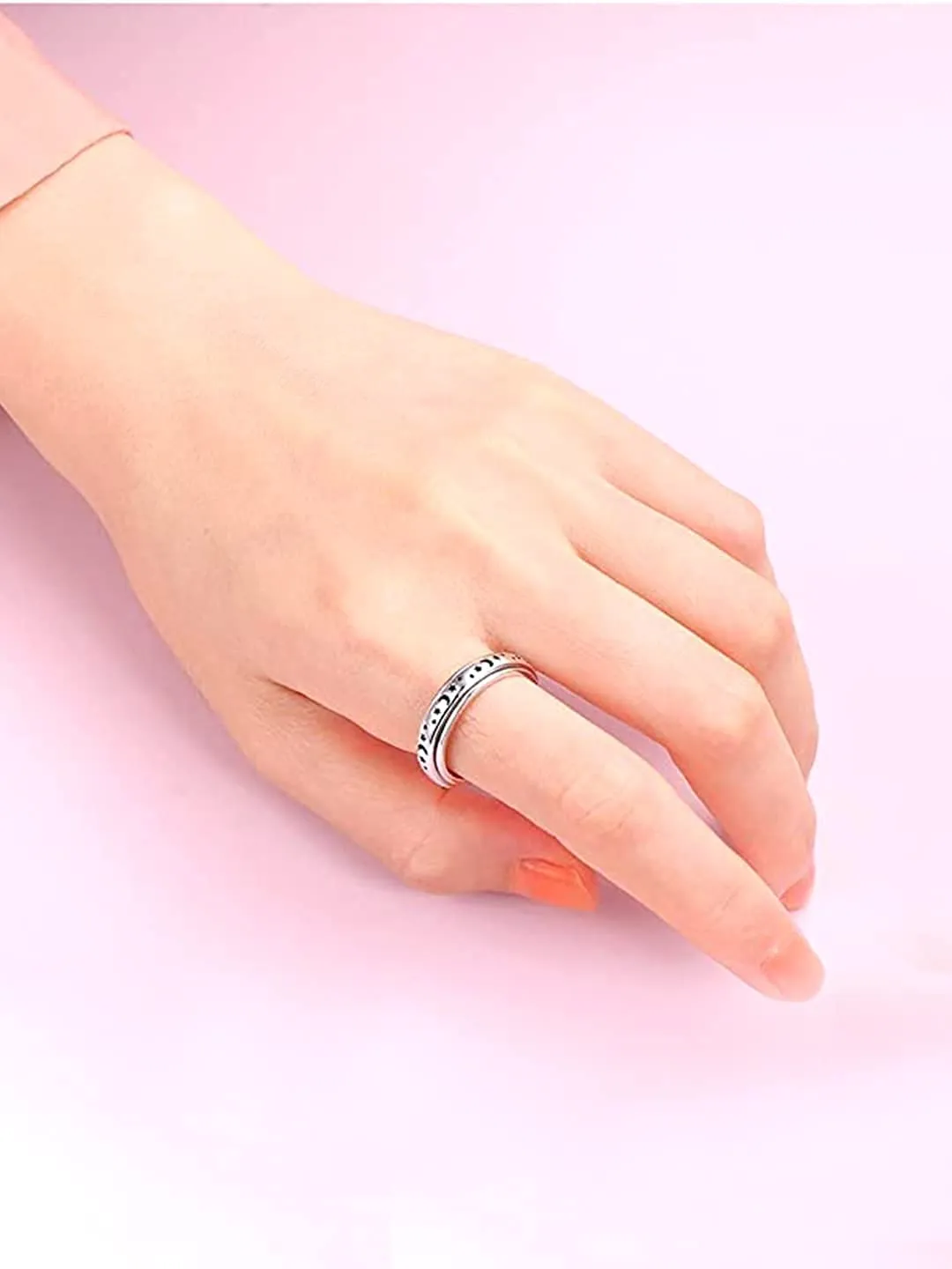 Yellow Chimes Spinner Rings For Women Silver Plated Stainless Steel Stress Relieving Rotatable Spinner Ring for Women and Girls