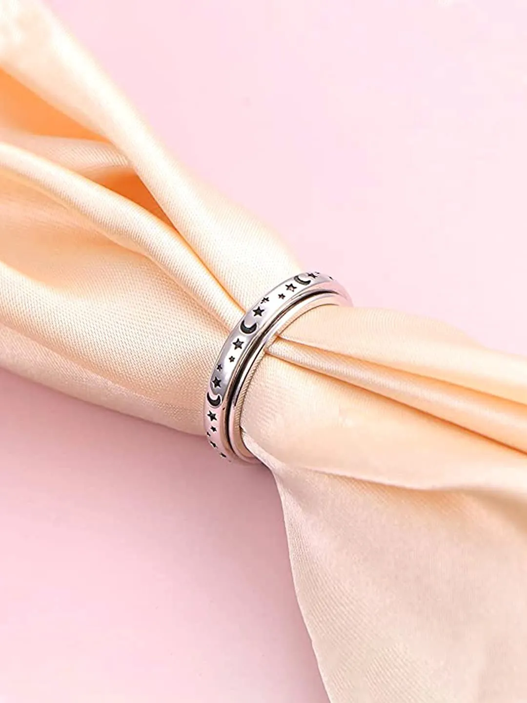 Yellow Chimes Spinner Rings For Women Silver Plated Stainless Steel Stress Relieving Rotatable Spinner Ring for Women and Girls