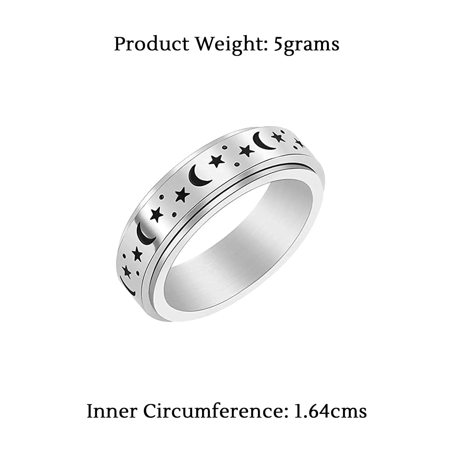 Yellow Chimes Spinner Rings For Women Silver Plated Stainless Steel Stress Relieving Rotatable Spinner Ring for Women and Girls