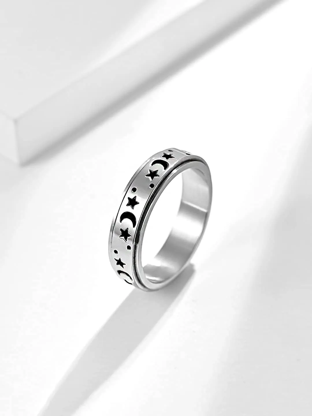 Yellow Chimes Spinner Rings For Women Silver Plated Stainless Steel Stress Relieving Rotatable Spinner Ring for Women and Girls